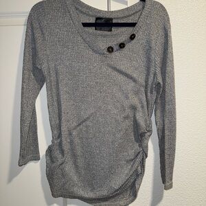 Gray Ribbed Women's Top with Button Detail